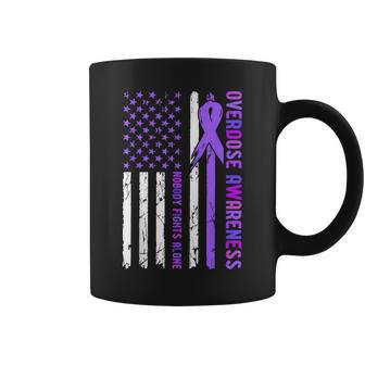 Overdose Awareness In August We Wear Purple Ribbon Usa Flag Coffee Mug - Thegiftio