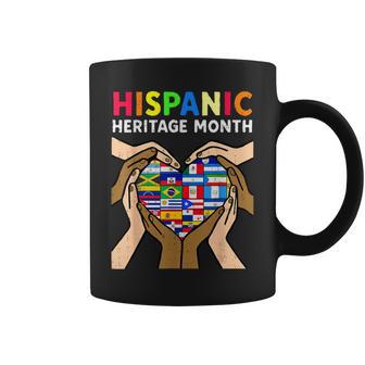 Hispanic Heritage Month Hands Heart Latino Countries Flags Coffee Mug - Monsterry