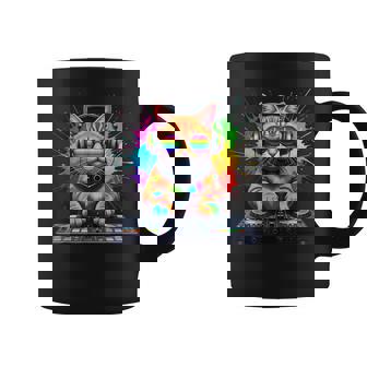 Rainbow Dj Chat Avec Lunettes Deoleil Casque Edm Musique Drôle Tasse - Cadeauxyz