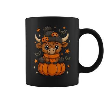 Retro Halloween Highland Cow Pumpkin Fall Cow Thanksgiving Coffee Mug - Thegiftio