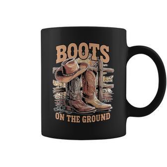Retro Western Cowgirl Cowboy Hat Boots On Da Ground Coffee Mug - Thegiftio
