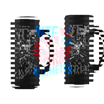 Retro Wtf Is A Kilometer Patriotic American Skeleton Coffee Mug - Monsterry