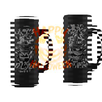 Scary Pumpkin Witch Hat Happy Halloween Coffee Mug - Monsterry