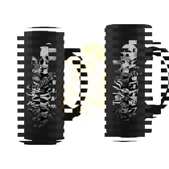 Skeleton Hugging Cat Halloween Cat Lover Cat Mom Dad Bruh For Women Coffee Mug - Thegiftio