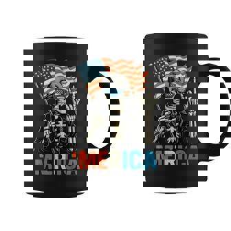 Skeleton Merica Rock American Flag Patriotic Usa 4Th Of July Coffee Mug - Monsterry