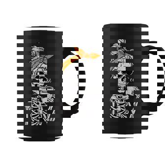Skeleton Messy Bun Drinking Coffee Halloween Costume Womens Coffee Mug - Thegiftio