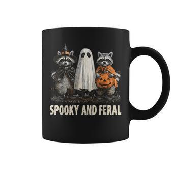 Spooky And Feral Halloween Cute Ghost Raccoon Trick Or Treat Coffee Mug | Mazezy