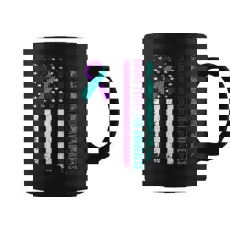 Suicide Prevention Awareness American Flag Ribbon Support Coffee Mug - Monsterry