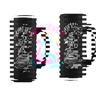 Summerween Mermaid Skeleton Beach Flamingo Halloween Girl Coffee Mug - Thegiftio