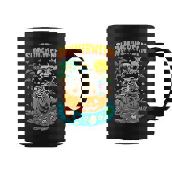 Summerween Skeleton Vibes Chillin In A Pumpkin Float Coffee Mug - Monsterry