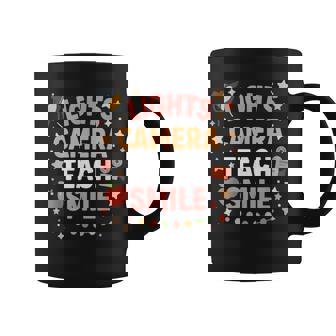 Teacher Lights Camera Teach Smile Back To School Coffee Mug - Seseable