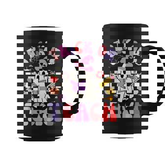 Trick Or Teach Halloween Groovy Teacher Retro Floral Ghost Coffee Mug - Thegiftio