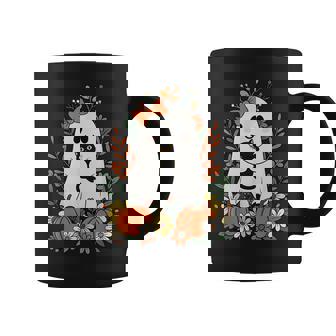 Vintage Cute Ghost With Black Cat And Pumpkins Halloween Coffee Mug - Monsterry