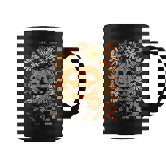 Vintage Floral Boho Pumpkin Cute Halloween Fall Coffee Mug - Monsterry