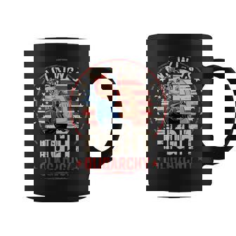 Vintage No Kings Fight Oligarchy Woman's Girl America Flag Coffee Mug | Mazezy