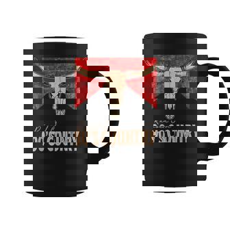 Vintage Western Bull Skull Raised On 90'S Country Music Coffee Mug - Monsterry