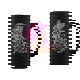 Western Country Pink Cowboy Boots Cowgirl Hat And Roses Coffee Mug - Thegiftio
