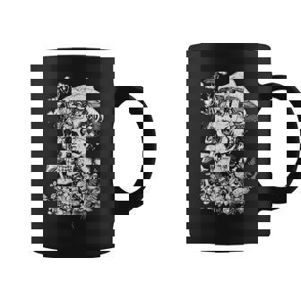 キノコや花があしらわれた骸骨の幻覚的なイラスト コーヒーマグ - Kawaiitshirt