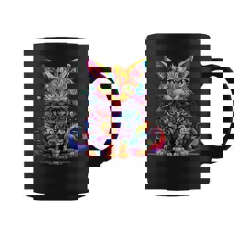 サイケデリック マンガ 猫 カラフル ファンタジー 曼荼羅スタイル コーヒーマグ - Kawaiitshirt