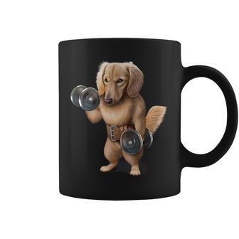 ダックスフンド 犬の筋肉トレーニング ダンベル付き フィットネスジム コーヒーマグ - Kawaiitshirt