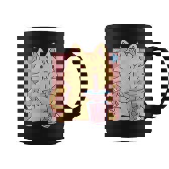トラ猫とボバ茶のかわいいかわいい猫のグラフィック コーヒーマグ - Kawaiitshirt