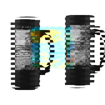 トロピカルビーチ 太陽 オーシャン ヤシの木 ゴッホスタイル アートデザイン コーヒーマグ - Kawaiitshirt