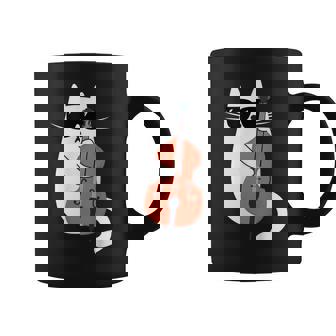 ネコとコントラバス 猫とサングラス ネコ好き 猫飼い コントラバス ウッドベース ダブルベース ジャズ音楽 ネコ 猫 コーヒーマグ - Kawaiitshirt