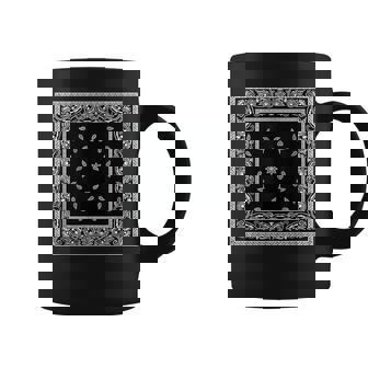 メンズ ブラック ホワイト バンダナ プリント ブラック ペイズリー柄 コーヒーマグ - Kawaiitshirt