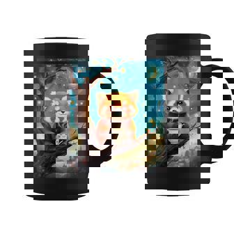 愛らしいレッサーパンダとティーカップの星月夜イラスト コーヒーマグ - Kawaiitshirt