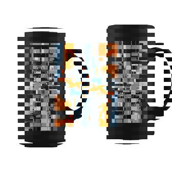 抽象幾何アート オレンジ青 モダン Abstract Geometric Composition コーヒーマグ - Kawaiitshirt