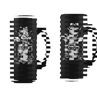猫がドラムを弾く 面白いロックミュージックドラム 猫 コーヒーマグ - Kawaiitshirt