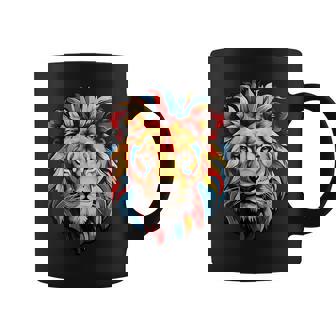 雄大なライオンヘッド 赤、黄、青の芸術的なたてがみ コーヒーマグ - Kawaiitshirt
