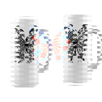 4Th Of July Cute Butterfly Flower Red White Blue Us Flag Coffee Mug - Monsterry