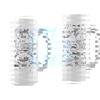 Blue Coquette Bow Seashell Retro Beach Summer Vibes Girls Coffee Mug | Mazezy