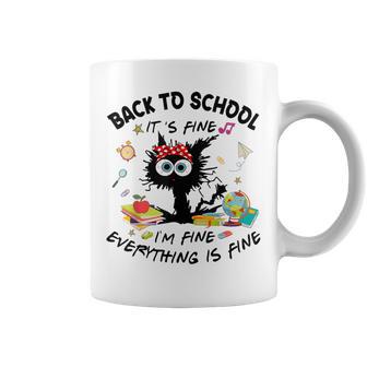 Cat Back To School It's Fine I'm Fine Everything Is Fine Coffee Mug - Monsterry
