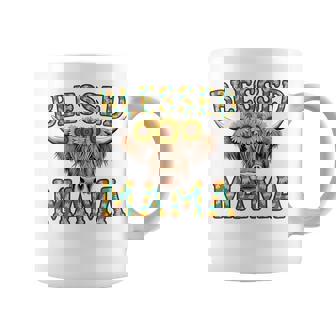 Cute Blessed Mama Highland Cow Mom Sunflowers Coffee Mug - Monsterry