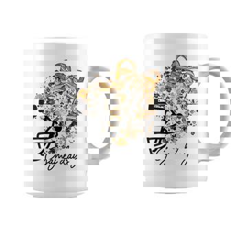 Floral Football Game Day Girly Bow Team Spirit Black & Gold Coffee Mug - Monsterry