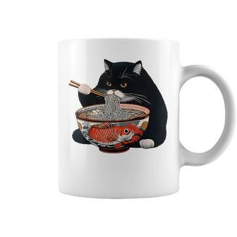 Black Fat Cat Eating Ramen Coffee Mug - Thegiftio