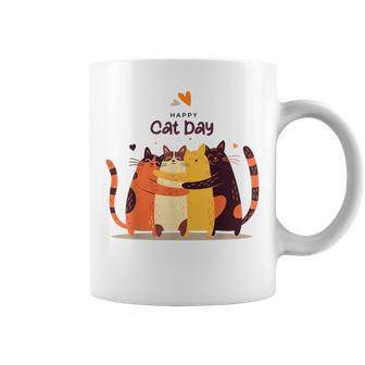 Happy Cat Day Lindos Gatos Abrazadores Para Amantes De Los Gatos Taza de café - Regaloses