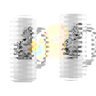 Kitten With Happy Little Birds コーヒーマグ - Kawaiitshirt