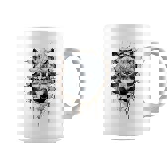 Lobo Animal Print Zoo Dibujo Ilustración Cara Lobo Taza de café - Regaloses