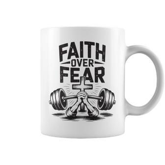 Men's Faith Over Fear Christian Workout Gym Jesus Graphic Coffee Mug - Thegiftio UK