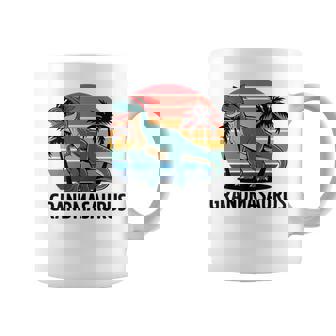 Retro Grandmasaurus Dinosaurio Atardecer Tropical Taza de café - Regaloses