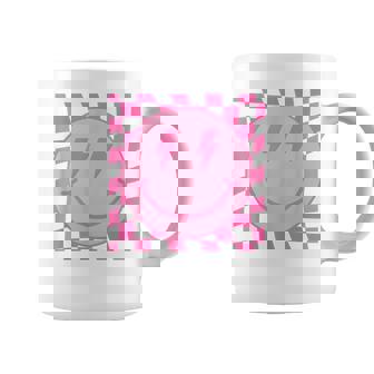 Retro Happy Face Pink Checkered Pattern Smile Face Trendy Coffee Mug - Thegiftio