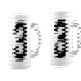 【バックプリント・背中側】3 数字 背番号 ユニフォーム ナンバー【ブラック／黒の文字】スポーツ 野球 サッカー 部活 コーヒーマグ - Kawaiitshirt