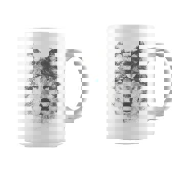 オオカミの顔 青い目 美的スマッジアートスタイル 野生動物 コーヒーマグ - Kawaiitshirt