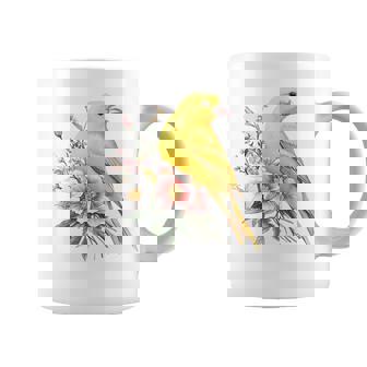 カナリアの鳥好き、ピンクの花のかわいい鳥、自然。 コーヒーマグ - Kawaiitshirt