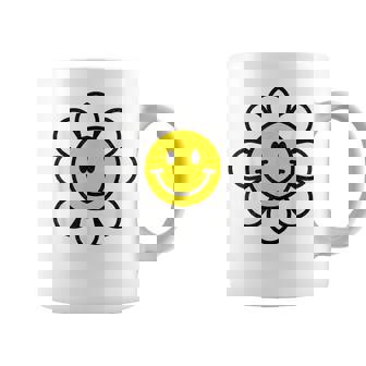 レトロ ヴィンテージ イエロー ハッピー スマイル スマイル フェイス デイジーフラワー コーヒーマグ - Kawaiitshirt