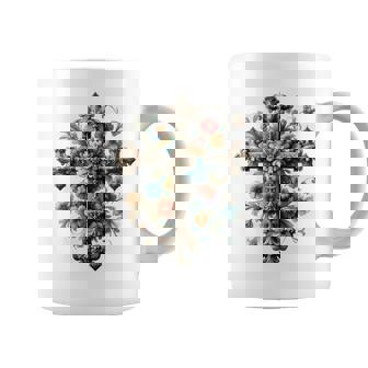 十字架 スピリチュアル キリスト 花 イエス 信仰 十字架 十字架 長袖tシャツ コーヒーマグ - Kawaiitshirt