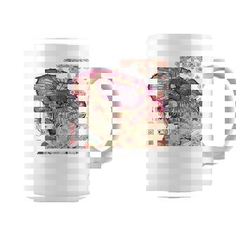 振り返る娘 見返り美人 日本美人 花街 浮世絵 桜 花 奇麗 赤 バックプリント コーヒーマグ - Kawaiitshirt